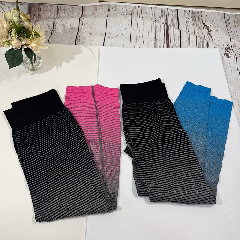 Marika Set of 2 Gradient Leggings Black and Pink/Black and Turquoise Large